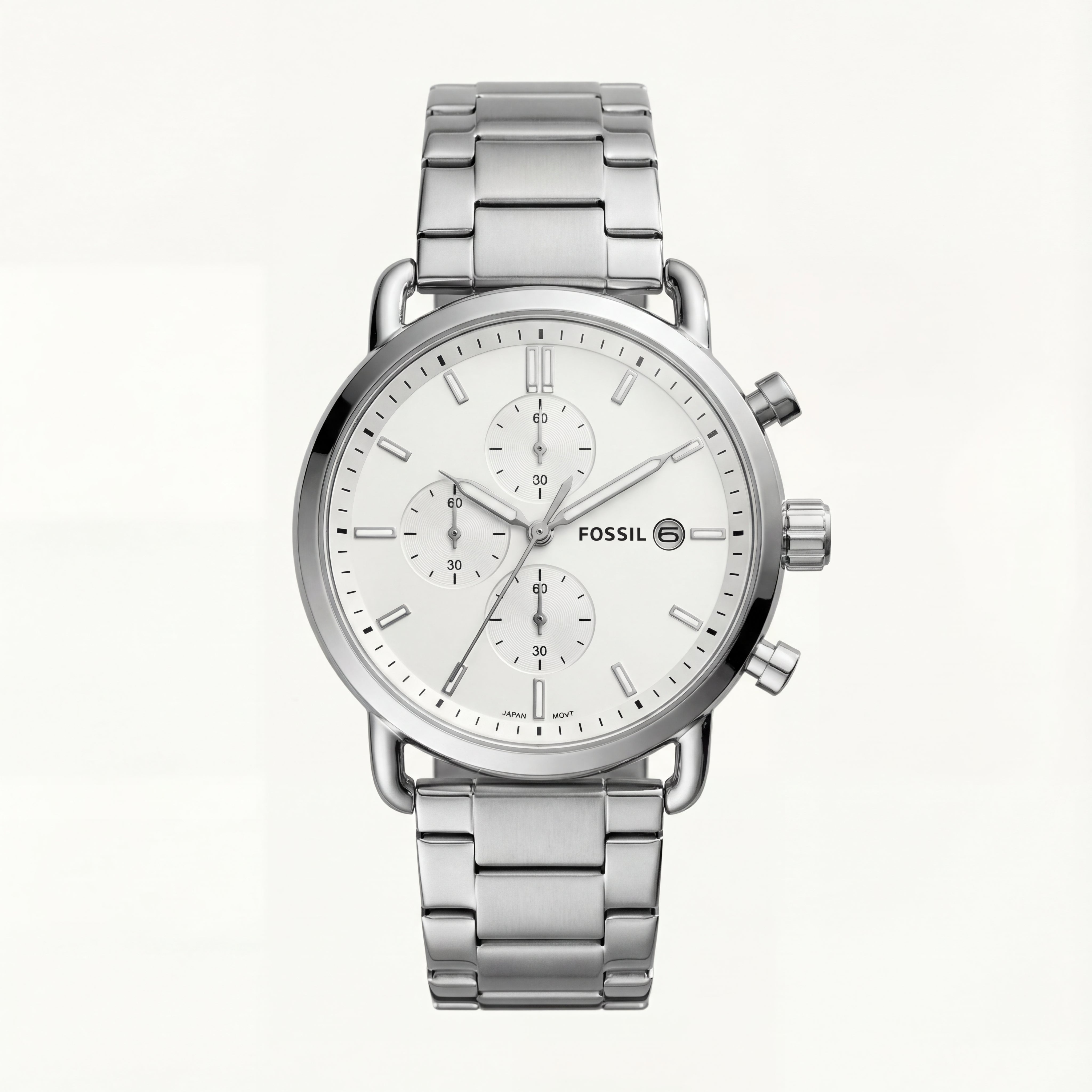 Classic Silver White Dial Stainless Steel Chronograph Watch