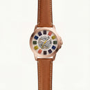 Rose Gold Skeleton Dial Brown Leather Strap Men’s Watch