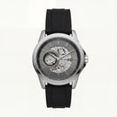 Silver Skeleton Automatic Dial Black Silicone Strap Men’s Watch