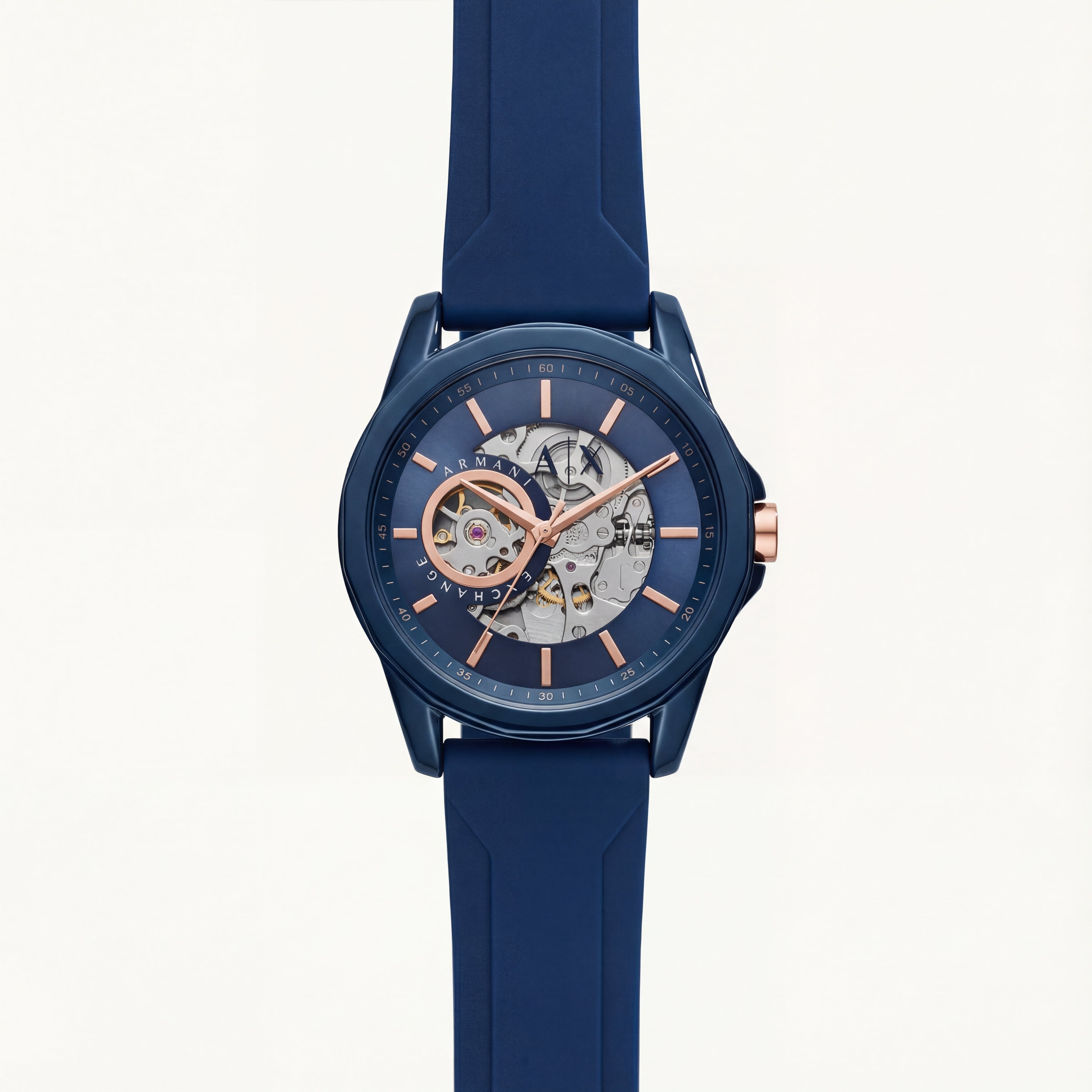 Navy Blue Skeleton Automatic Dial Silicone Strap Men’s Watch