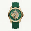Gold Skeleton Automatic Dial Green Silicone Strap Men’s Watch