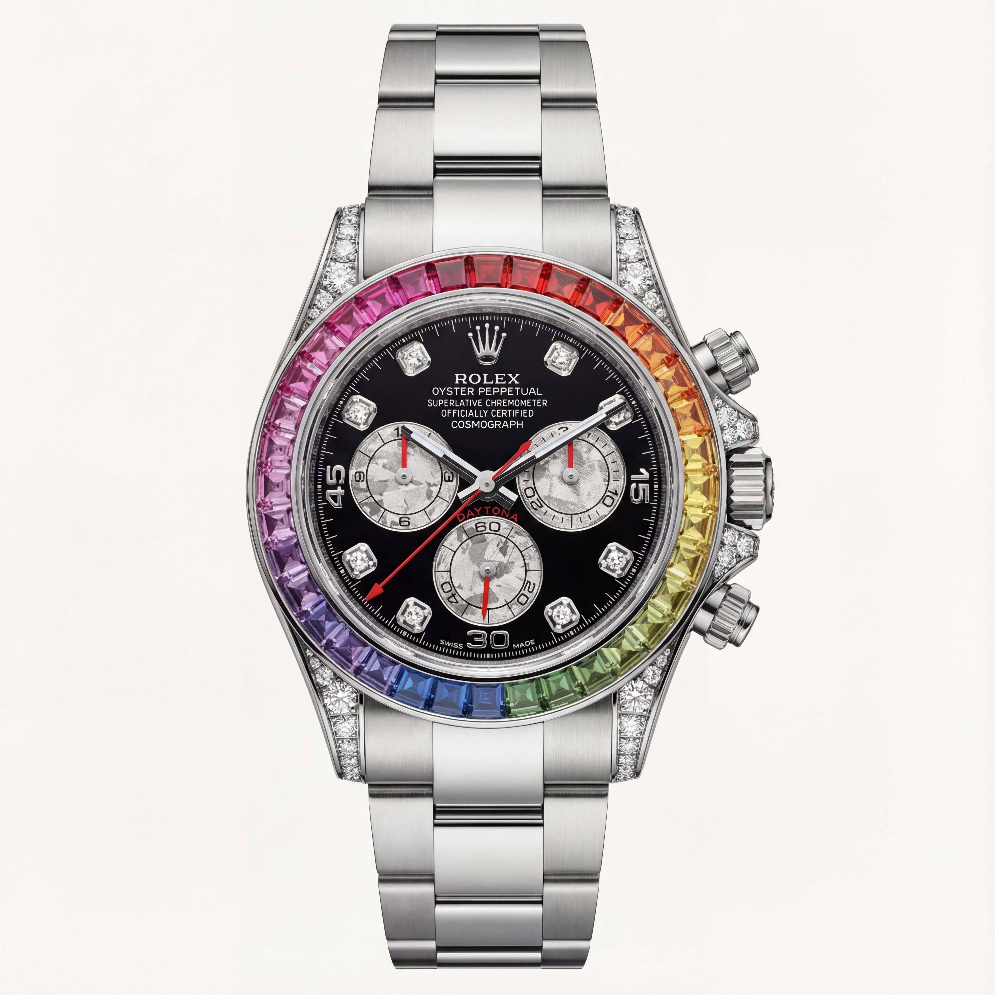 Rainbow Bezel Luxury Chronograph Stainless Steel Men’s Watch