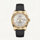 Gold Fluted Bezel White Dial Luxury Men’s Watch with Rubber Strap