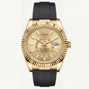 Gold Dial Fluted Bezel Luxury Men’s Watch with Black Rubber Strap