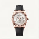 Rose Gold Silver Dial Fluted Bezel Luxury Men’s Watch with Black Strap