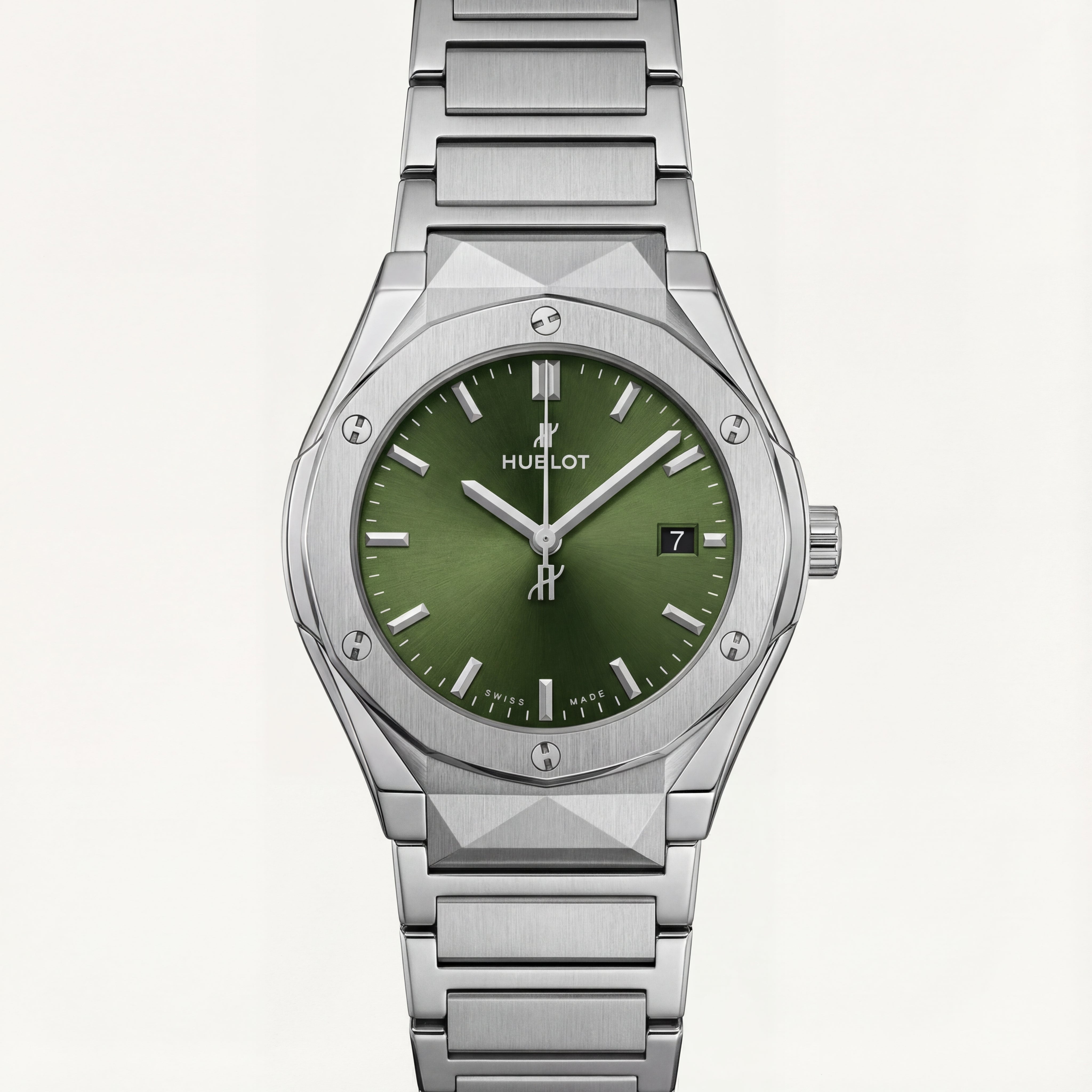 Silver Steel Green Sunburst Dial Luxury Men’s Watch