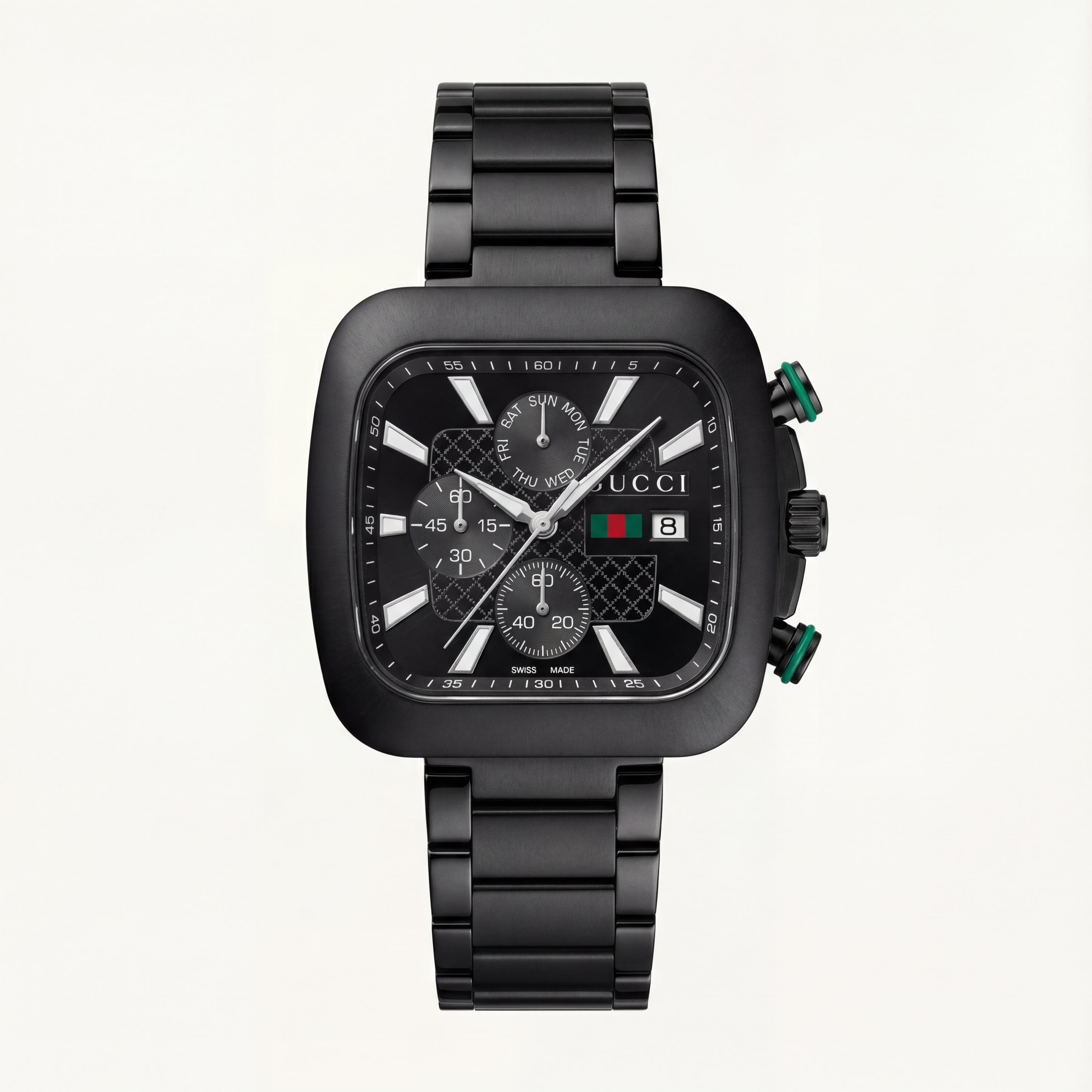 Matte Black Square Chronograph Men’s Watch with Dual Dial Display
