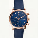 Royal Blue Chronograph Rose-Gold Leather Strap Men’s Watch