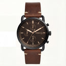 Vintage Brown Chronograph Black Dial Leather Strap Men’s Watch