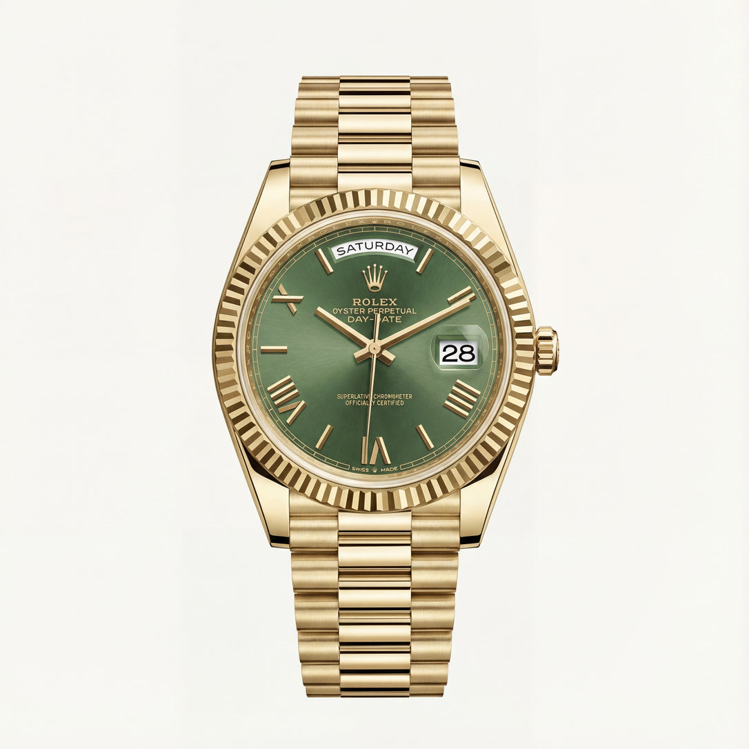 Gold Day-Date Green Sunray Roman Dial Men’s Watch