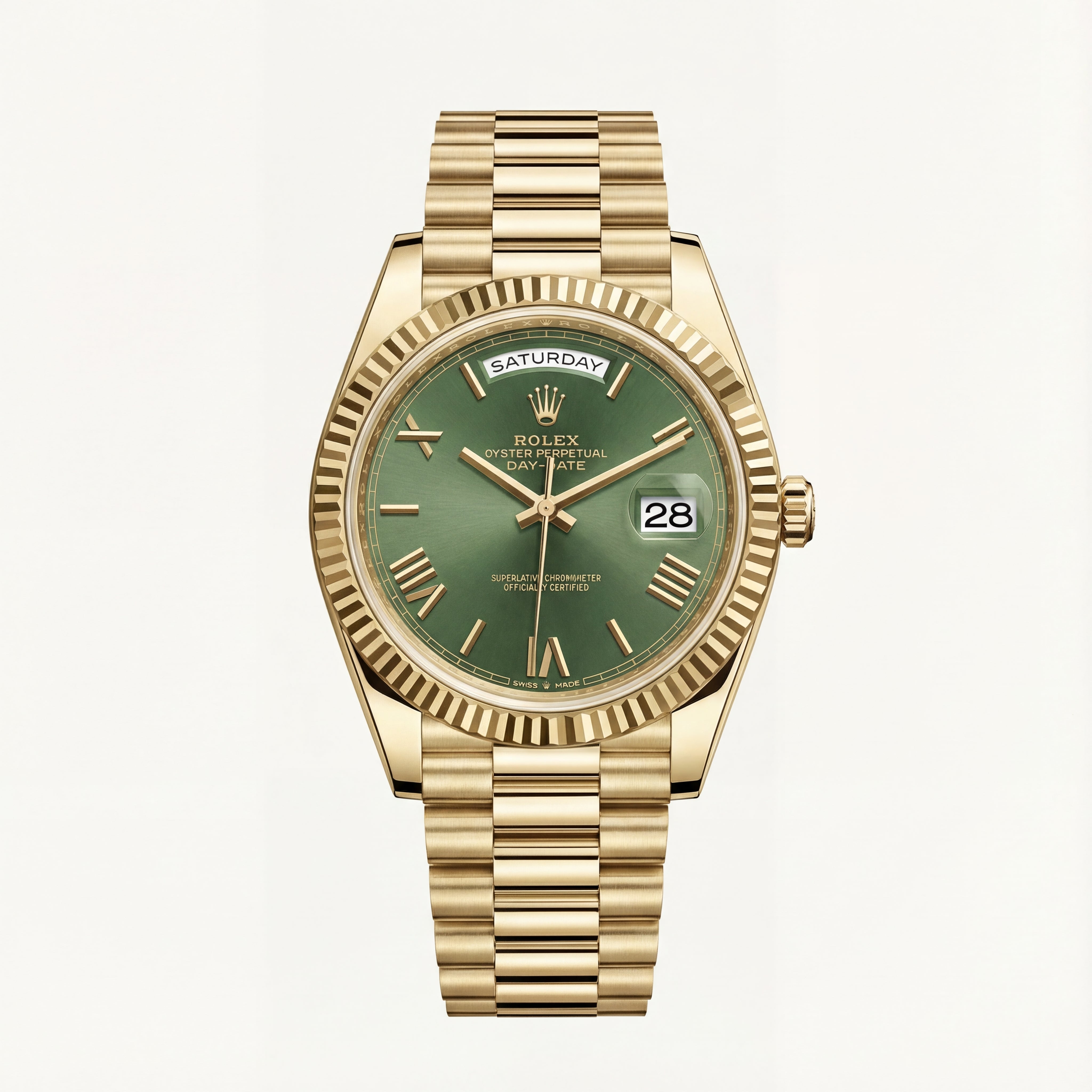 Gold Day-Date Green Sunray Roman Dial Men’s Watch