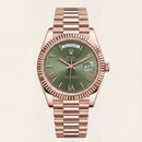 Rose Gold Day-Date Green Sunray Roman Dial Men’s Watch
