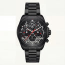 Matte Black Skeleton Chronograph Men’s Watch with Red Accents