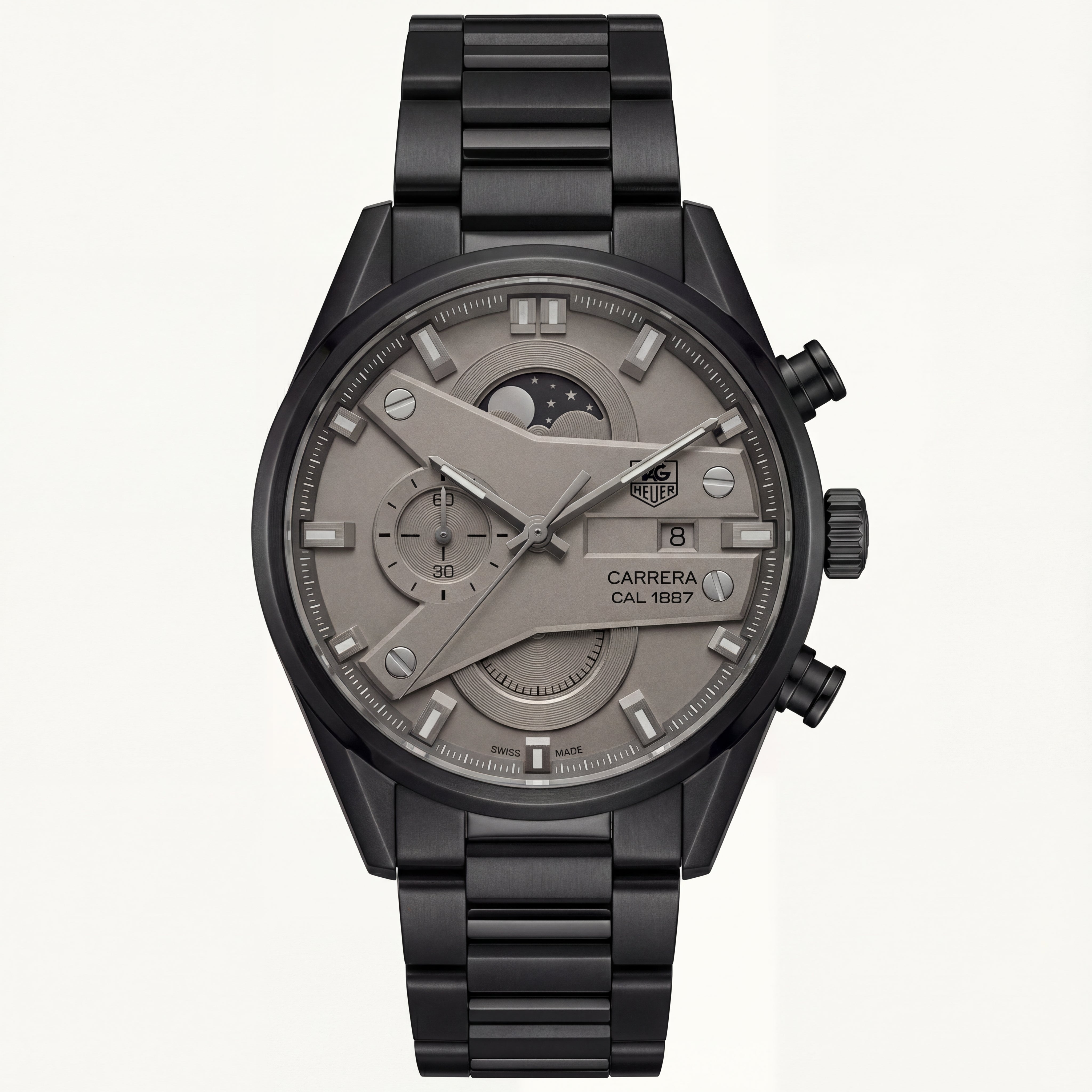 Matte Black Industrial Chronograph Men’s Watch with Grey Dial