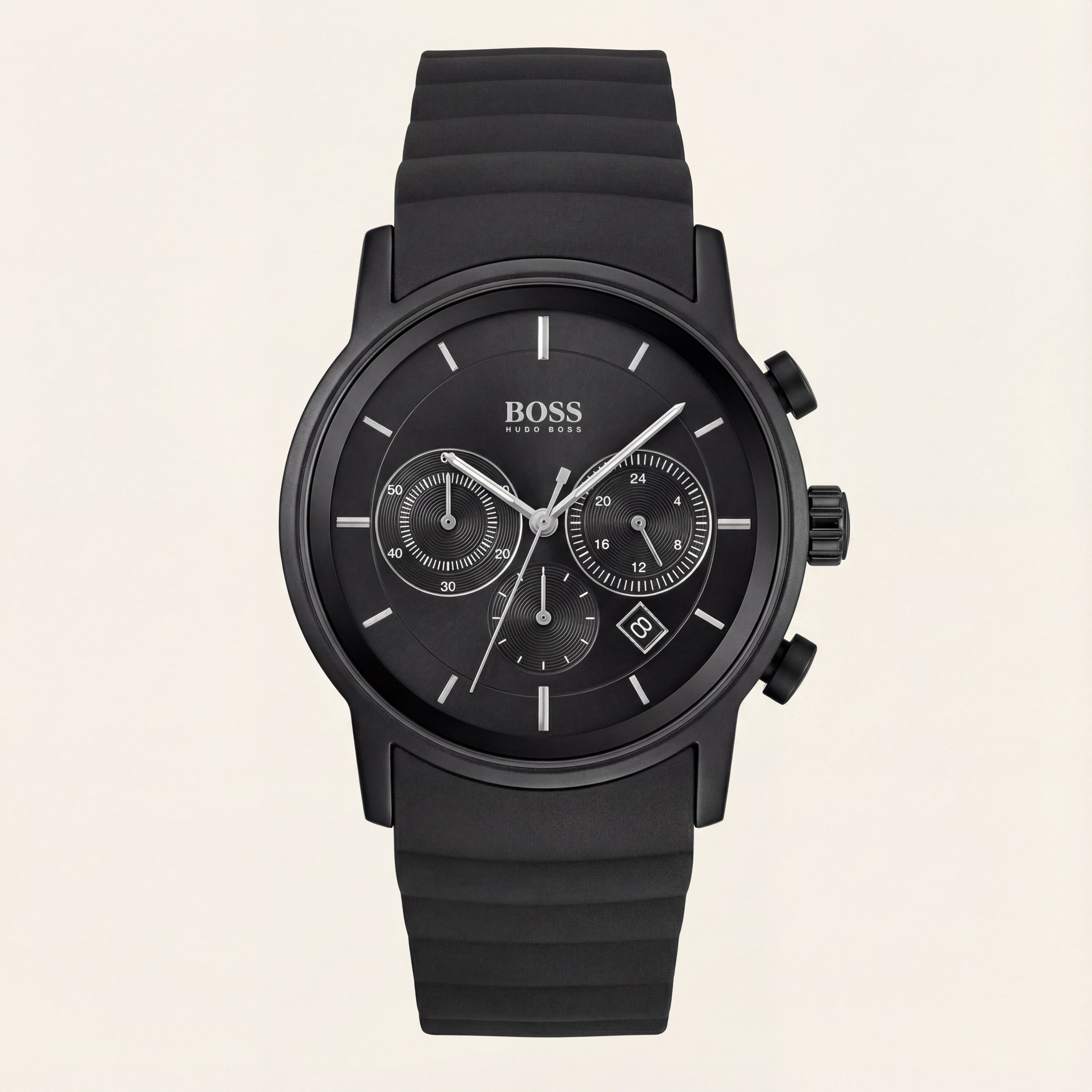 All-Black Chronograph Men’s Watch with Silicone Strap