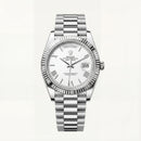 Classic White Dial Fluted Steel Day-Date Automatic Watch