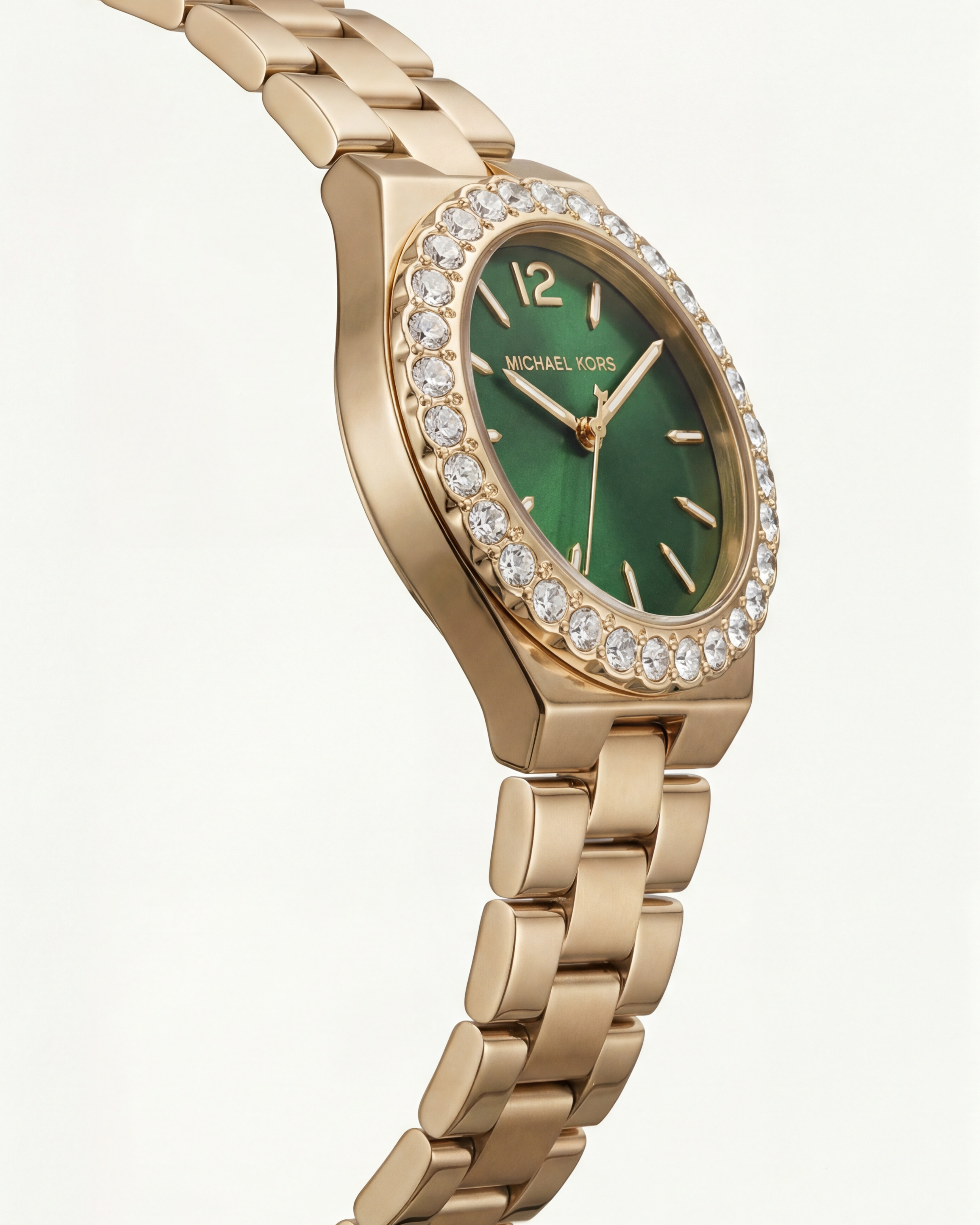 Gold Crystal Bezel Watch – Emerald Dial Luxe Edition