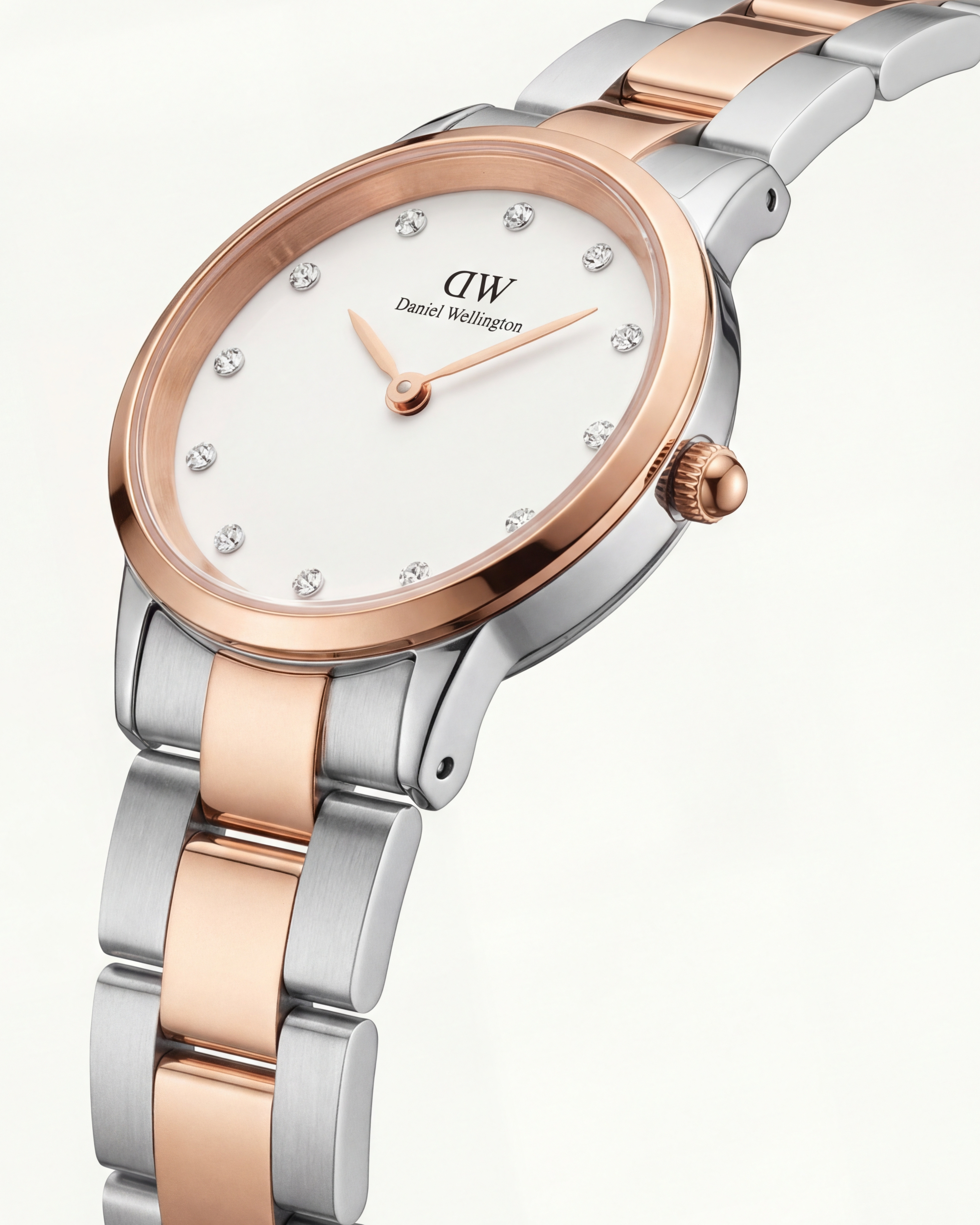 Crystal Two-Tone Elegance Watch – Rose Silver Minimal Edition