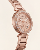 Rose Gold Crystal Bezel Chronograph Multi-Dial Bracelet Watch