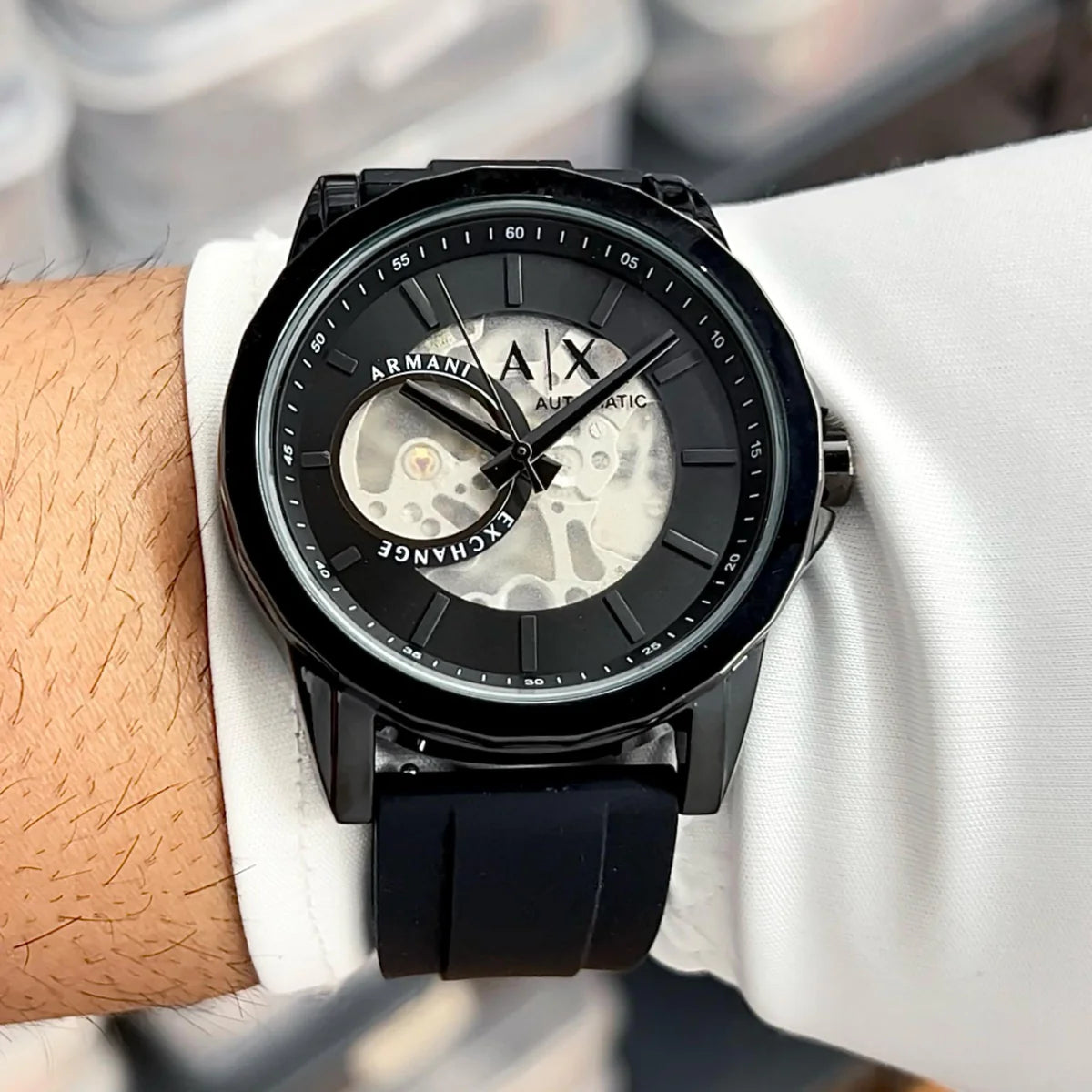 Premium Black Automatic Luxury Watch Open Heart Skeleton Dial Black Case Silicone Strap Modern Signature Luxury Watch – Men