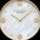 Gold Tone Crystal Bezel Mother of Pearl Floral Dial Elegant Bracelet Watch