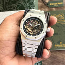 Premium Silver Stainless Steel Skeleton Automatic Watch Open-Work Dial Octagonal Bezel Luxury Watch – Men