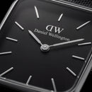 Silver Rectangular Black Dial Black Mesh Strap Watch