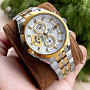 Premium Two Tone Stainless Steel Multifunction Watch White Textured Dial Date Display Sport Luxury Watch – Men