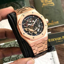 Premium Rose Gold Stainless Steel Skeleton Automatic Watch Open-Work Dial Octagonal Bezel Luxury Watch – Men