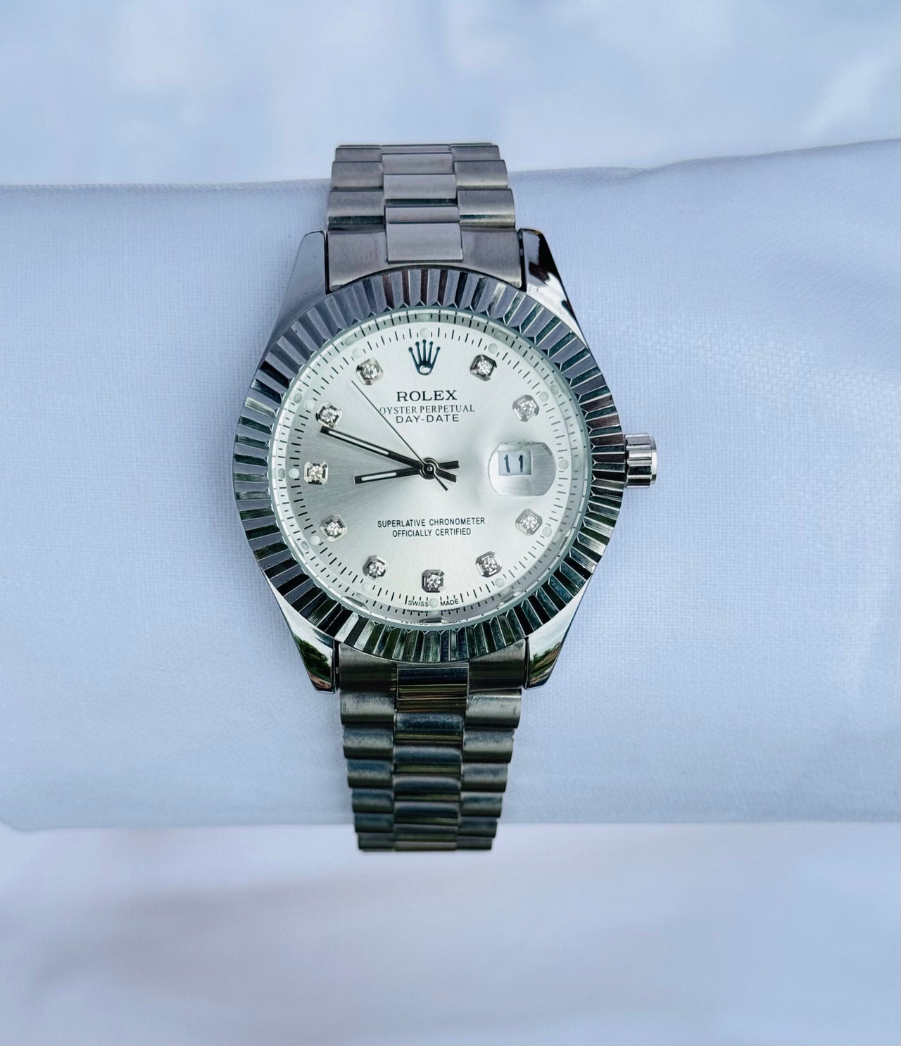 Premium Silver Luxury Watch Ice Silver Dial Diamond Style Hour Markers Fluted Bezel Jubilee Bracelet Classic Luxury Watch – Men