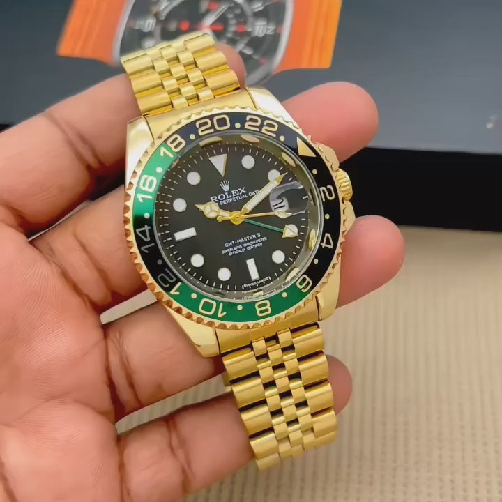 Premium Gold GMT Style Luxury Watch Green Black Ceramic Bezel Jubilee Bracelet Classic Luxury Watch – Men