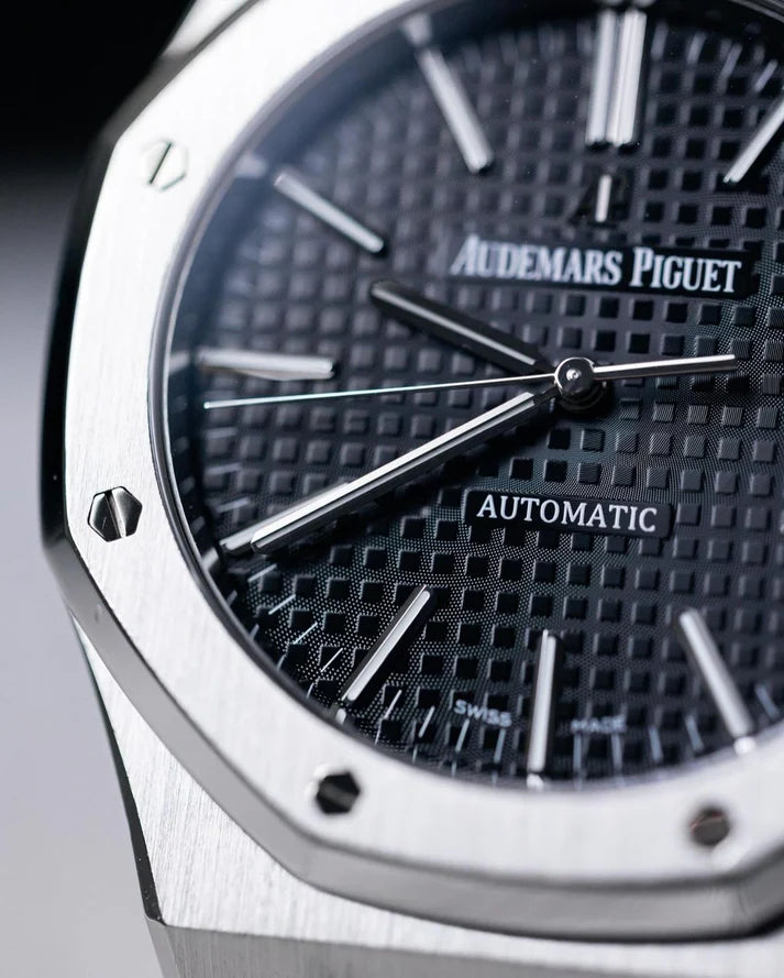 Premium Silver Stainless Steel Automatic Watch Black Textured Dial Octagonal Bezel Classic Luxury Watch – Men